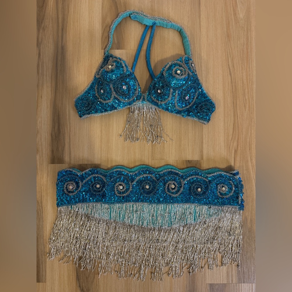 Turquoise and Silver Belly Dance Bedlah